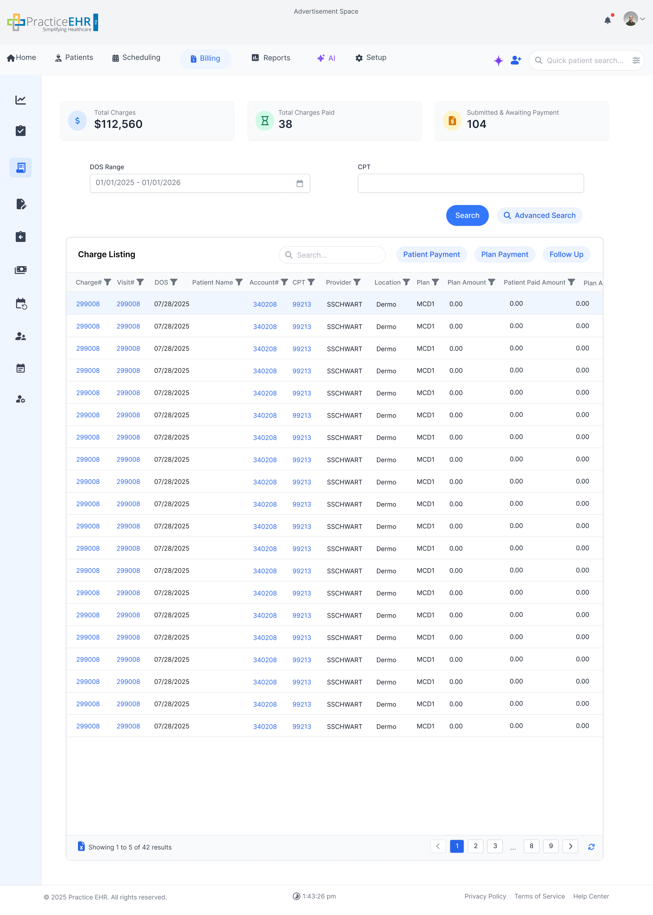 Billing Charge Listing
